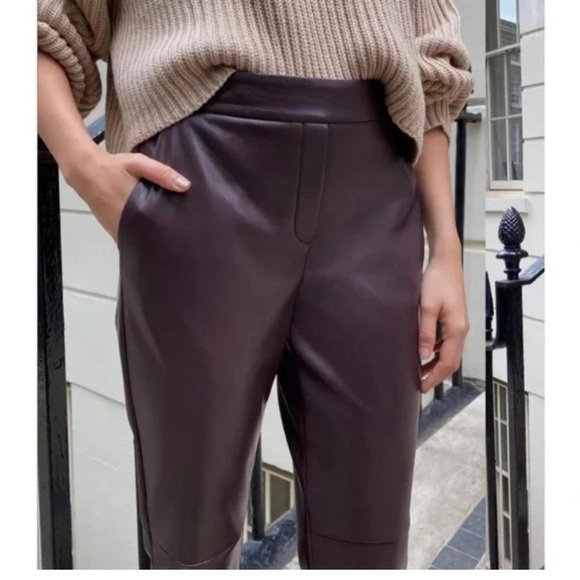 Babaton Aritzia Conan vegan faux leather burgundy trouser pants Sz 2 - Picture 3 of 14